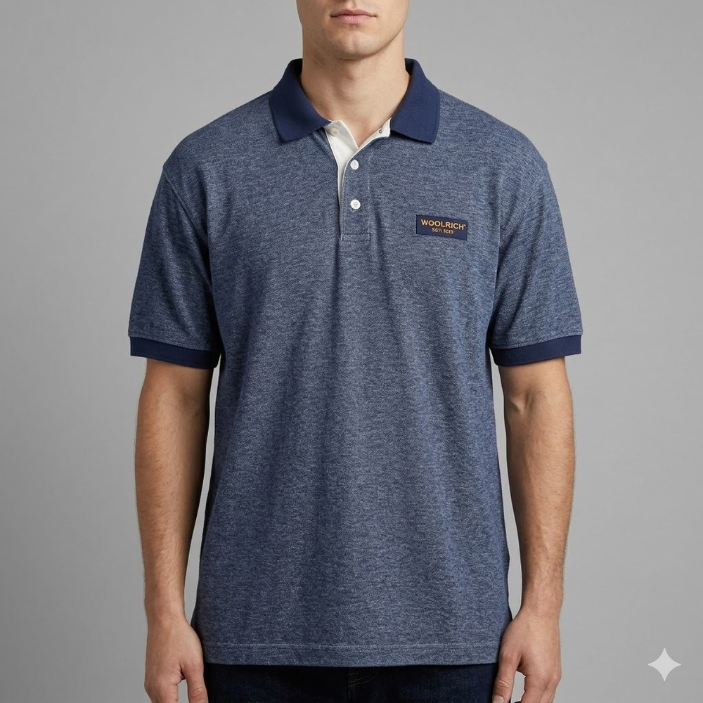 Woolrich Polo Shirt Navy Blue Heather Contrast Placket Mens XL